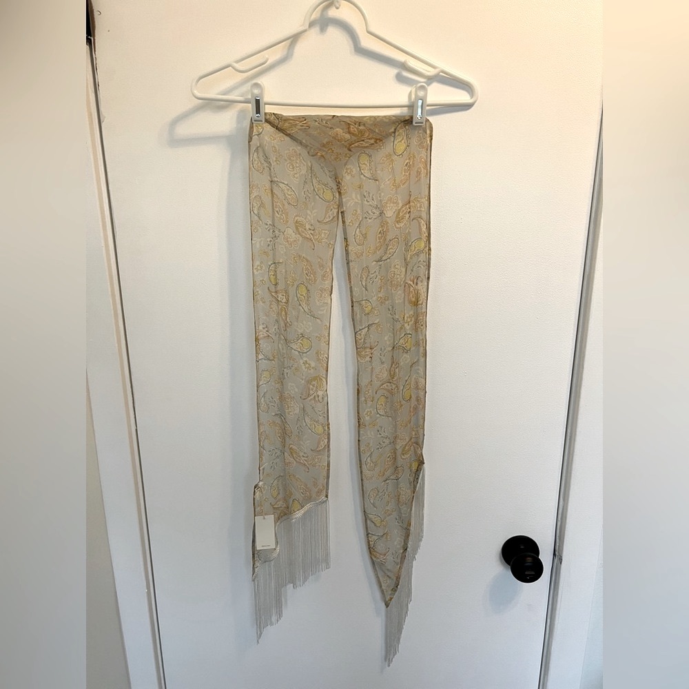 RARE NWT Chan Luu Pearl Blue Paisley Fringe Skinny Scarf